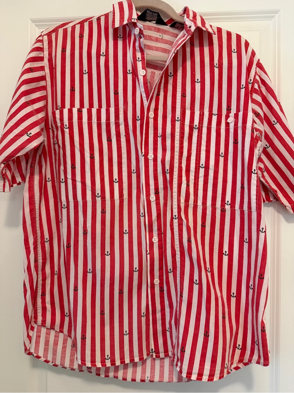 Vintage Brahma Men’s Anchor Shirt Red & White Stripes Sz M 1970’s 100% Cotton